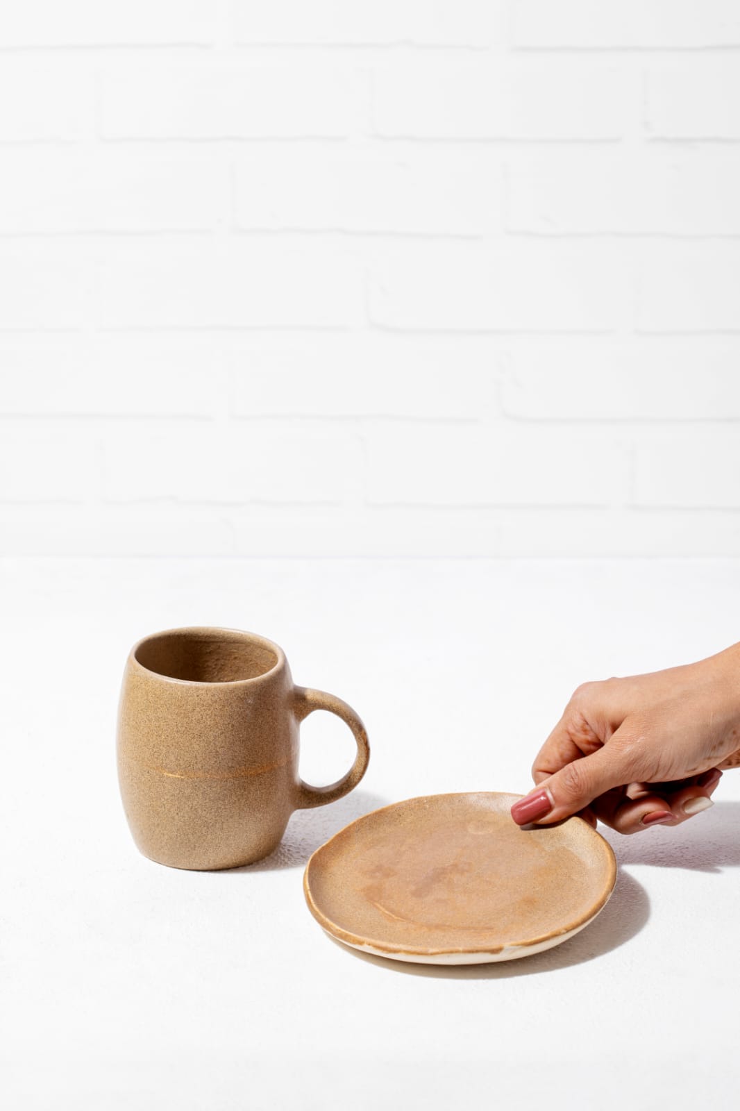 Sand Stone Cup & Cookie Plate Set